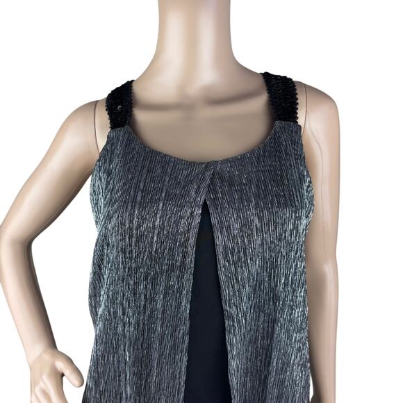 Enfocus Studio Metallic Silver Black Sequin Sleeveless Knee Length Sheath Dress - Picture 2 of 8